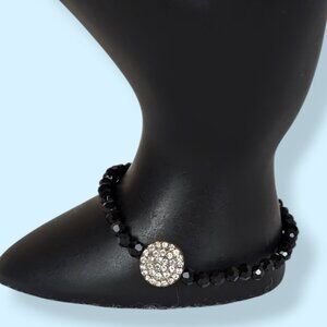 Black Glass & Rhinestone Stretch Bracelet